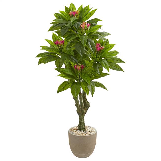 5’ Plumeria Artificial Tree in Decorative Planter UV Resistant (Indoor/Outdoor)