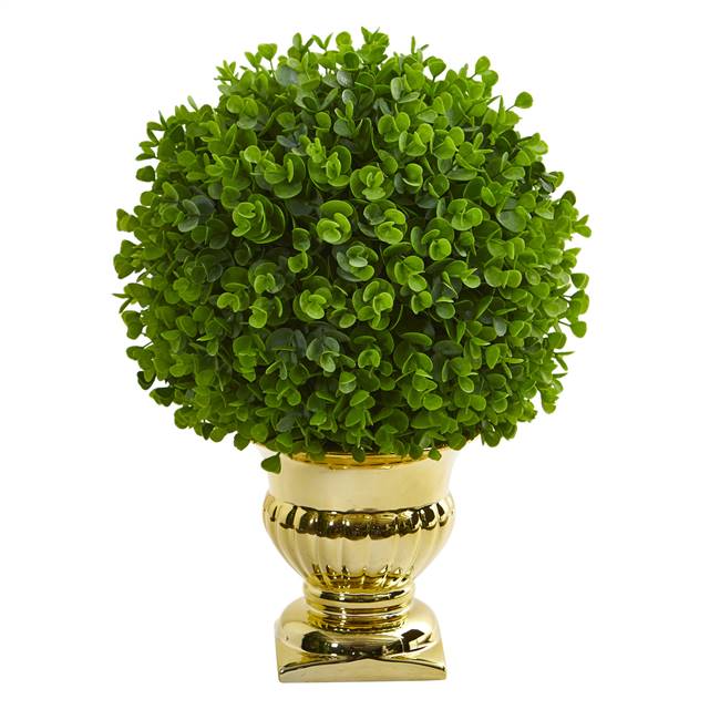 Eucalyptus Artificial Ball Topiary in Gold Urn