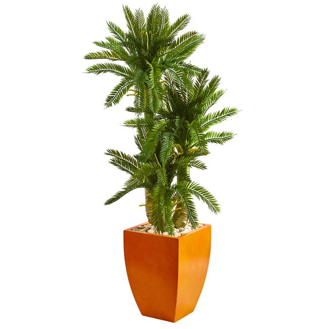 4.5’ Triple Cycas Artificial Plant in Orange Planter