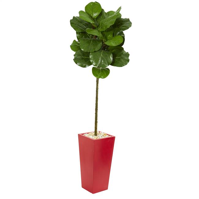 5.5’ Fiddle Leaf Artificial Tree in Red Tower Planter