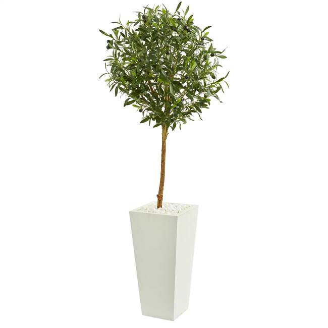 56” Olive Artificial Tree in White Tower Planter