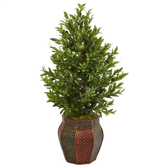 40” Olive Cone Topiary Artificial Tree in Decorative Planter