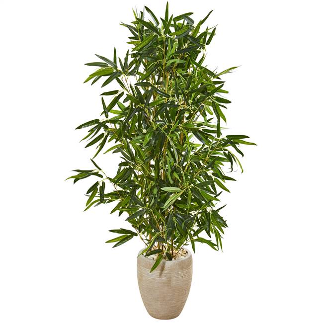 5’ Bamboo Artificial Tree in Sand Colored Planter (Real Touch) UV Resistant (Indoor/Outdoor)