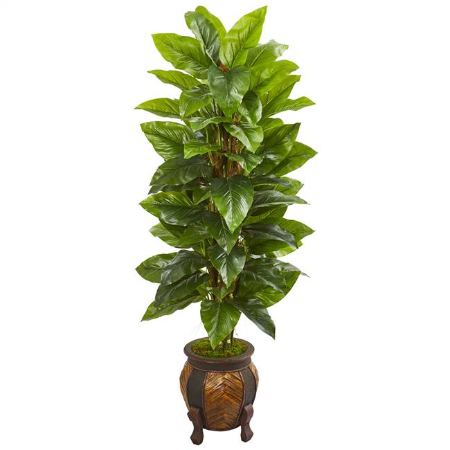 59” Large Leaf Philodendron Artificial Plant in Decorative Planter (Real Touch)