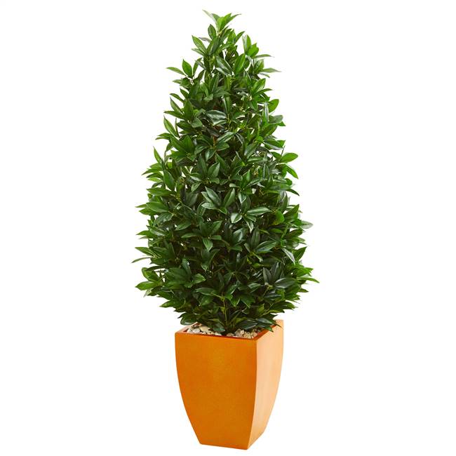 57” Bay Leaf Artificial Topiary Tree in Orange Planter UV Resistant (Indoor/Outdoor)