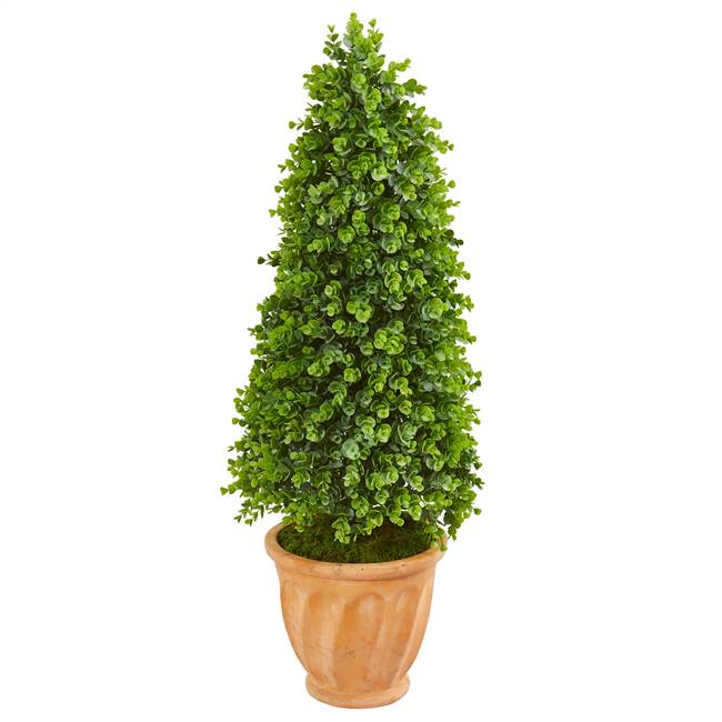 40” Eucalyptus Cone Topiary Artificial Tree in Terra Cotta Planter (Indoor/Outdoor)