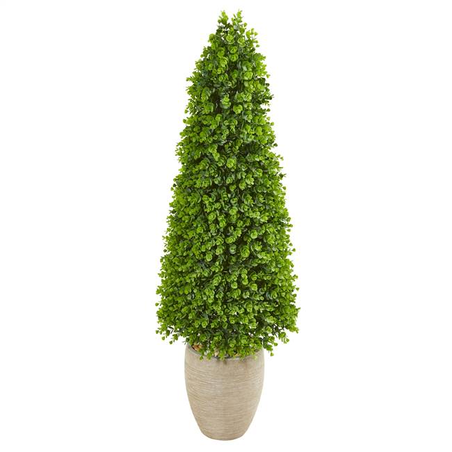 52” Eucalyptus Topiary Artificial Tree in Sand Colored Planter (Indoor/Outdoor)