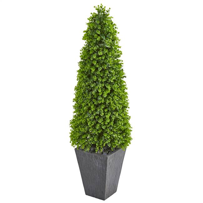 57” Eucalyptus Topiary Artificial Tree in Slate Planter (Indoor/Outdoor)