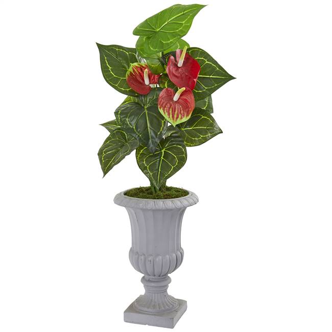 37” Anthurium Artificial Plant in Decorative Urn (Real Touch)