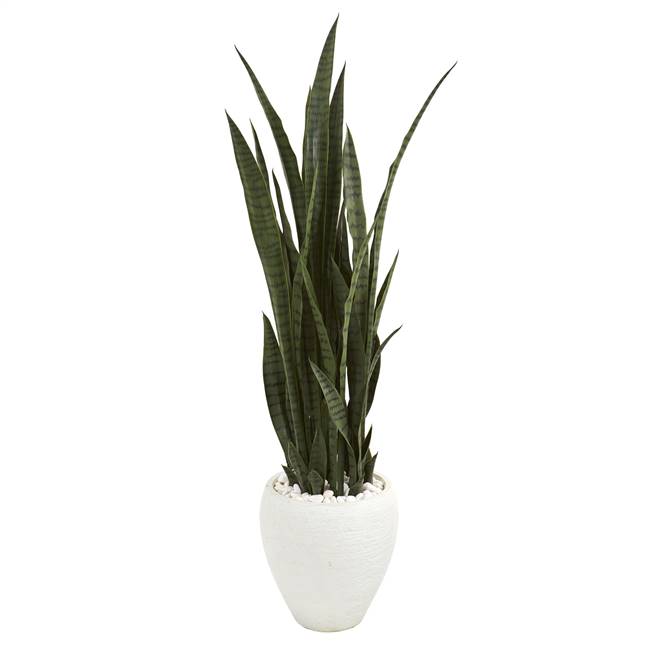 51” Sansevieria Artificial Plant in White Planter