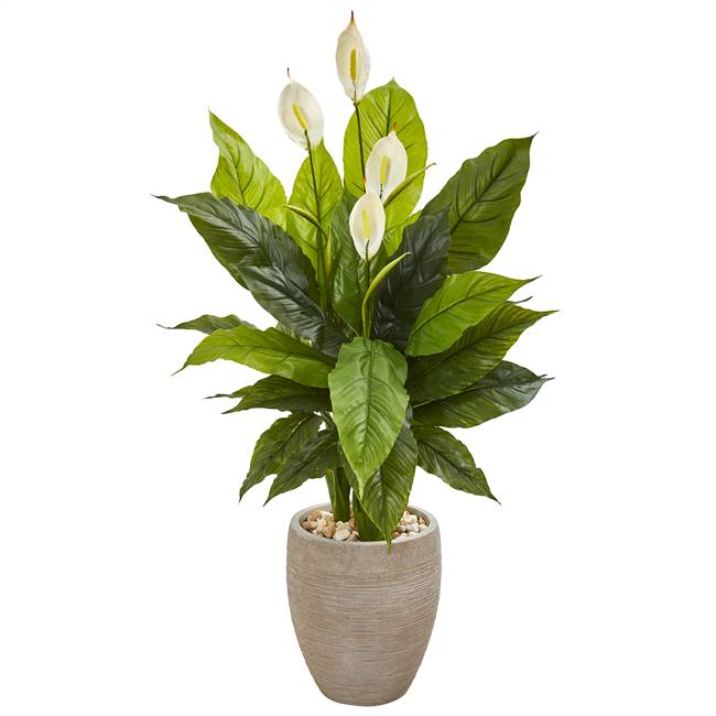 47” Spathiphyllum Artificial Plant in Sand Colored Planter (Real Touch)