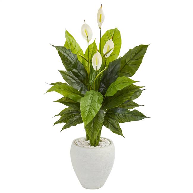 49” Spathiphyllum Artificial Plant in White Planter (Real Touch)