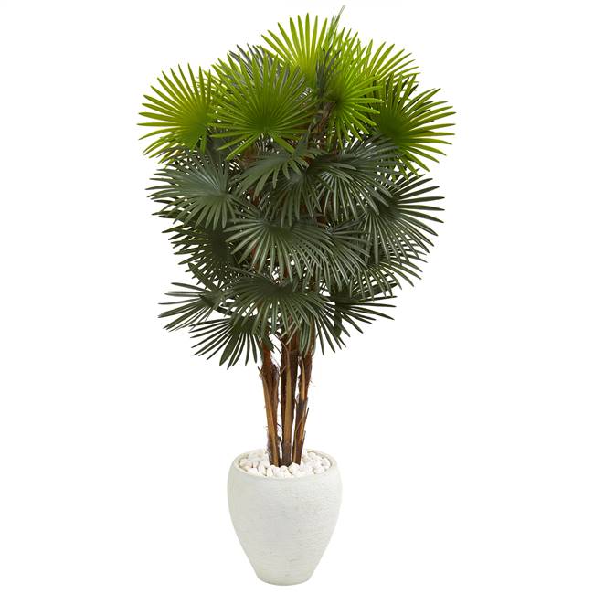 57” Fan Palm Artificial Tree in White Planter