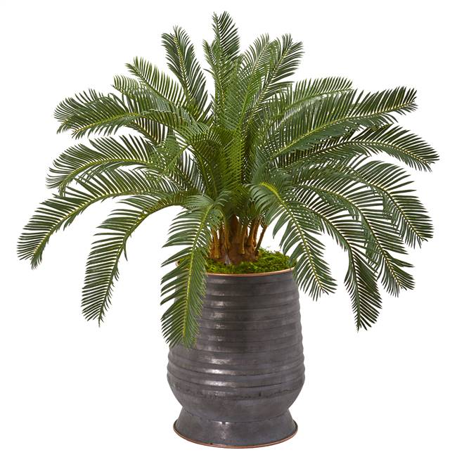 31” Cycas Artificial Plant in Ribbed Metal Planter