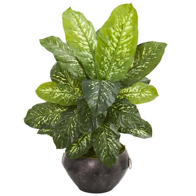 35” Dieffenbachia Artificial Plant in Metal Bowl (Real Touch)