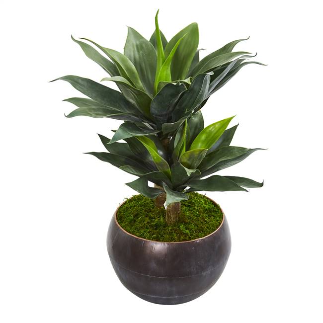 31” Double Agave Artificial Plant in Metal Bowl Planter