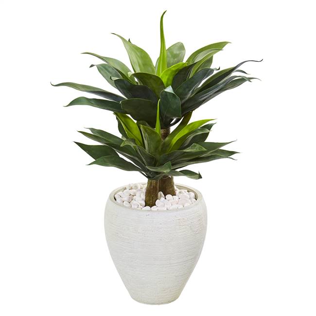 33” Double Agave Succulent Artificial Plant in White Planter