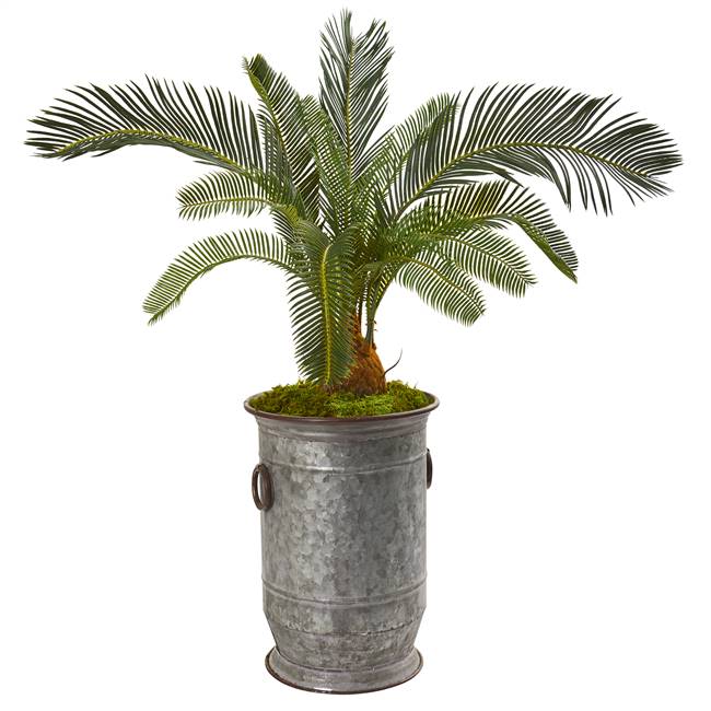 36” Cycas Artificial Plant in Vintage Metal Planter