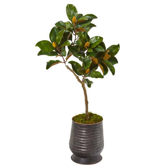 46” Magnolia Leaf Artificial Tree in Ribbed Metal Planter