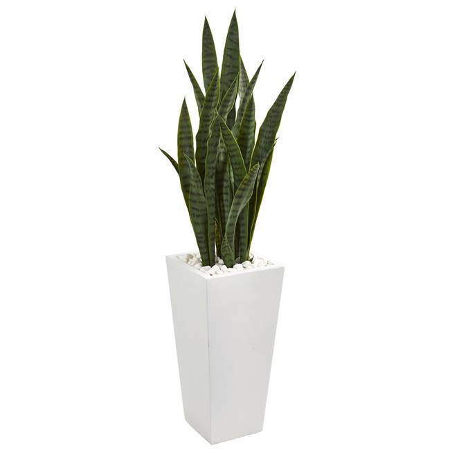 4’ Sansevieria Artificial Plant in White Tower Planter