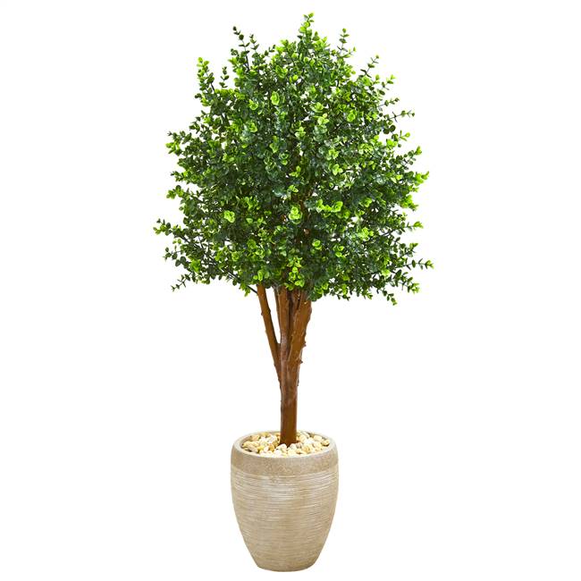 4.5’ Eucalyptus Artificial Tree in Sandstone Planter UV Resistant (Indoor/Outdoor)