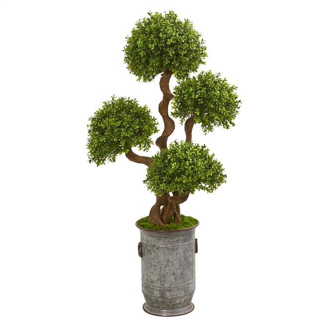 50” Triple Ball Boxwood Artificial Topiary Tree in Metal Planter