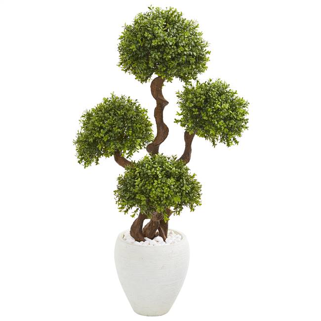 4’ Four Ball Boxwood Artificial Topiary Tree in White Planter