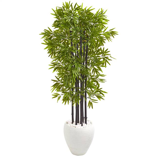 5’ Bamboo Artificial Tree with Black Trunks in White Planter UV Resistant (Indoor/Outdoo