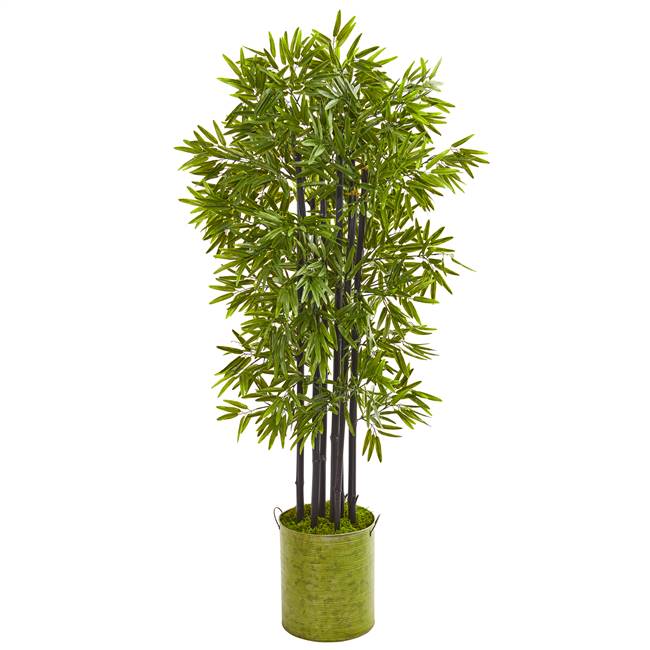 57” Bamboo Artificial Tree with Black Trunks in Green Planter UV Resistant (Indoor/Outdoor)