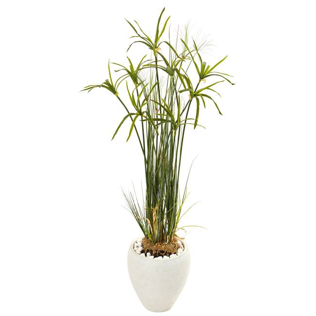 47” Papyrus Artificial Plant in White Planter