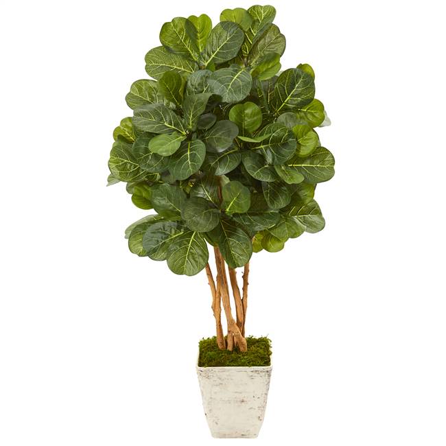 52” Fiddle Leaf Fig Artificial Tree in Country White Planter