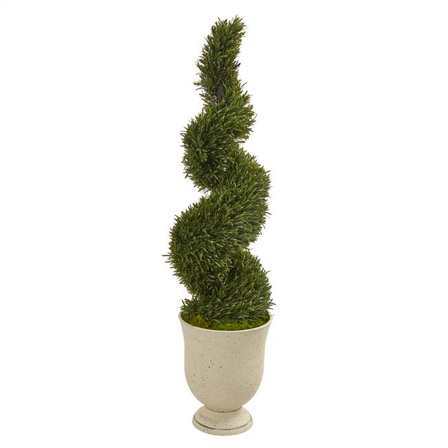 4.5’ Rosemary Spiral Topiary Artificial Tree in Urn (Indoor/Outdoor)