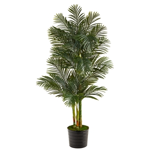 6’ Golden Cane Artificial Palm Tree In Black Tin Planter