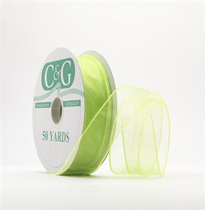 Ribbon #9 Sheer Spring Lime Wired Edge 50Yd