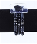Geo bracelet, 3 rows of midnight black beads- Flower Bracelet, Wristlet