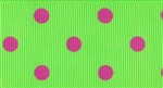 Ribbon #9 Grosgrain Green With Hot Pink Dots 20Yd