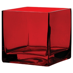 Cube Glass Vase 6x6x6 - Ruby