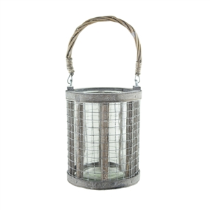 6.5" Wire Lantern w/4x6 Glass, Whitewash,  Pack Size: 8