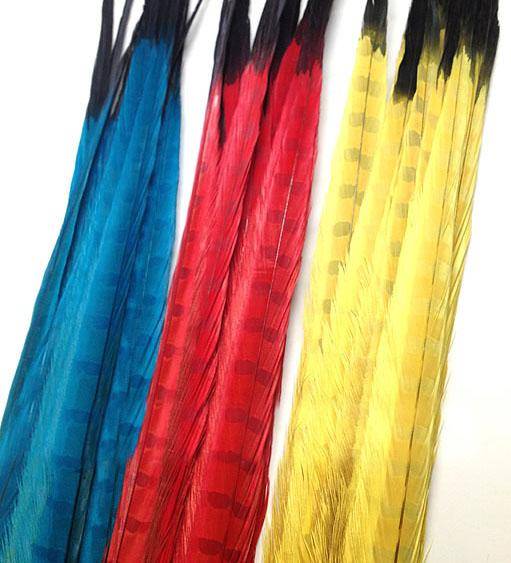 Ringneck Pheasant Tail Feathers 22-24" Dyed Turquoise w/Black Tips - Each