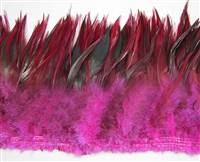 Strung Rooster Saddles 5-7" Dyed Fuchsia Over Furnace - Per 1/2 lb