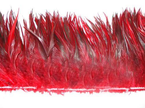 Strung Rooster Saddles 5-7" Dyed Red Over Furnace - Per 1/2 lb