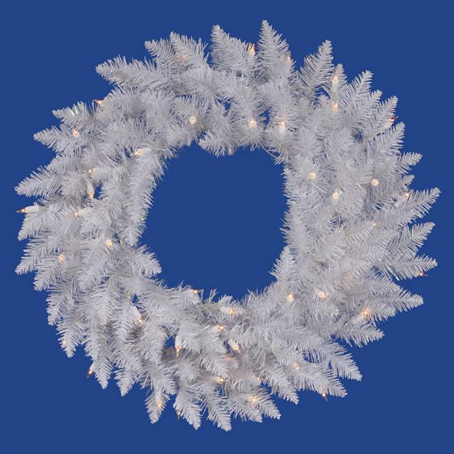 30" White Spruce Wreath Dura-Lit 50CL