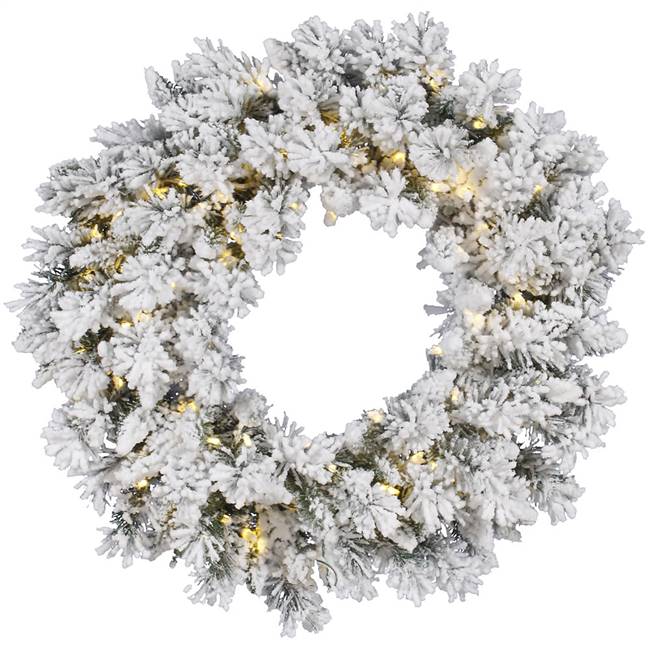36" Flkd Snow Ridge Wreath LED100 WmWht