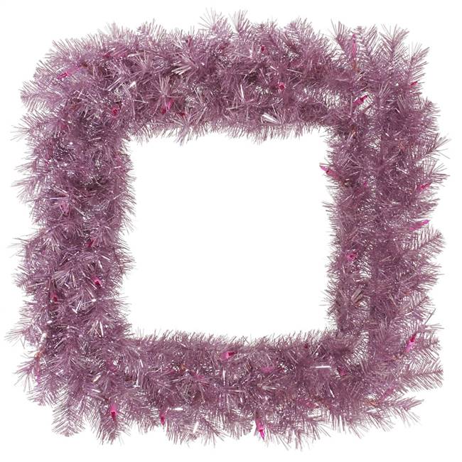 30" Orchid Pnk Tinsel Square Wreath 200T