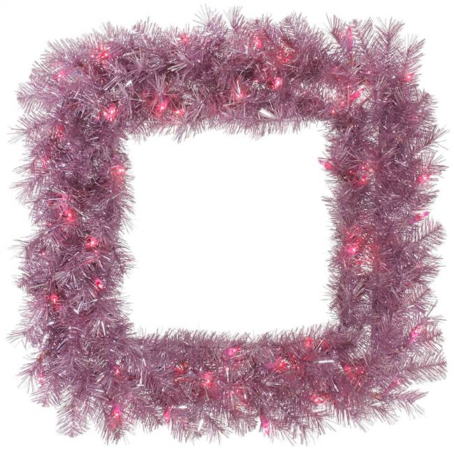 30" Orchid Pink Tinsel Sq Wreath 50Pink