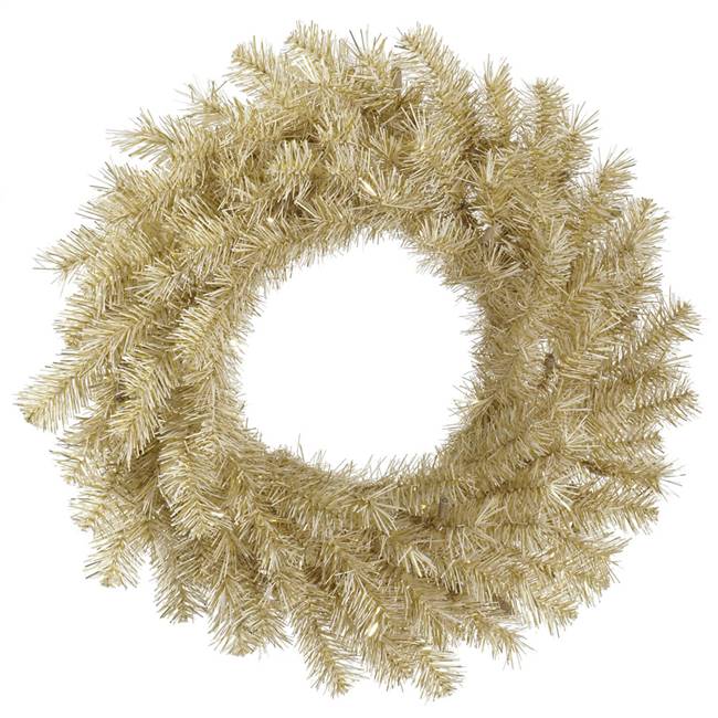 24" White/Gold Tinsel Wreath 120T