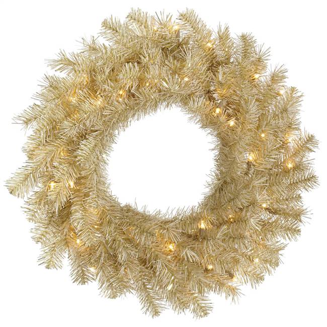 30" White/Gold Tinsel Wreath 50WW LED