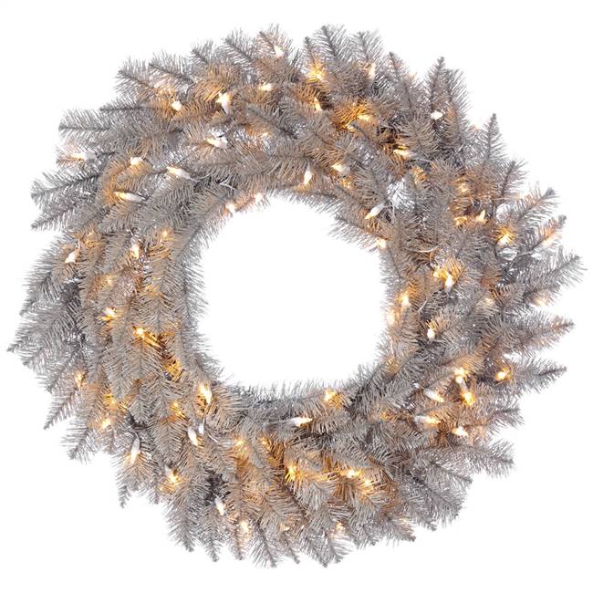 30" Platinum Fir Wreath DuraLit 100WW