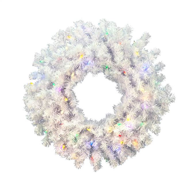 36" Crystal White Wreath 100Led Multi