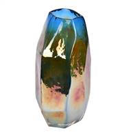 9" Blue Petrol Geometric Glass Vase